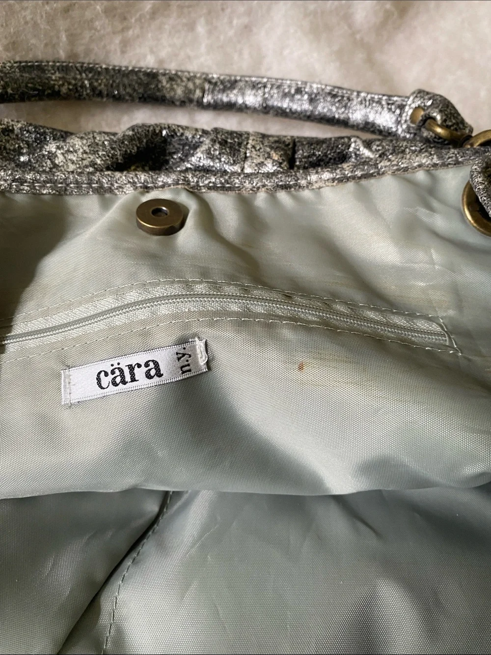Cara NY Metallic Silver-Black Fabric Shoulder Bag